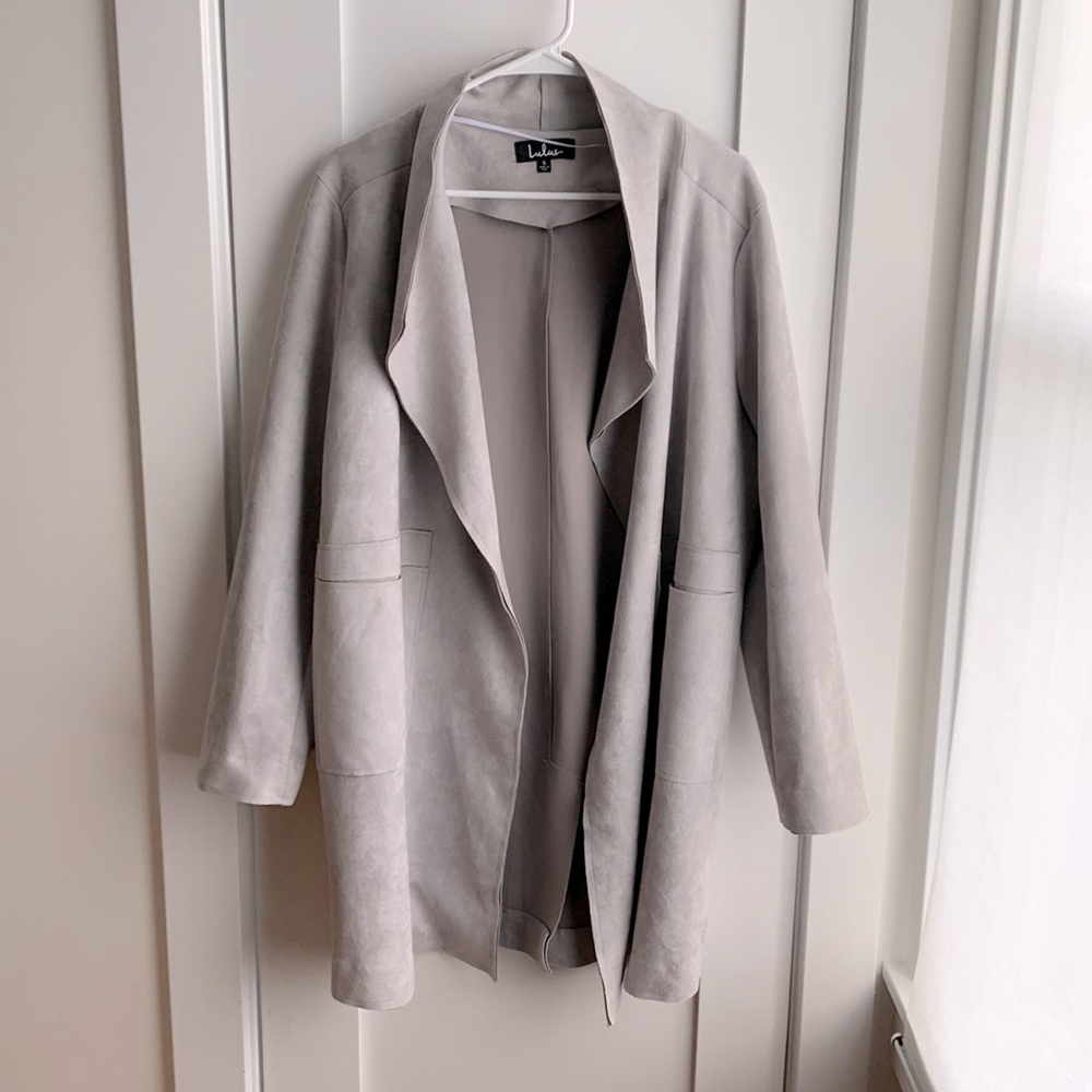 Lulus Great Adventure Light Grey Suede Jacket (Size S)